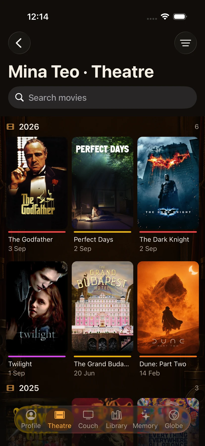 Crestora Theatre showing Mina’s logged films organised by year