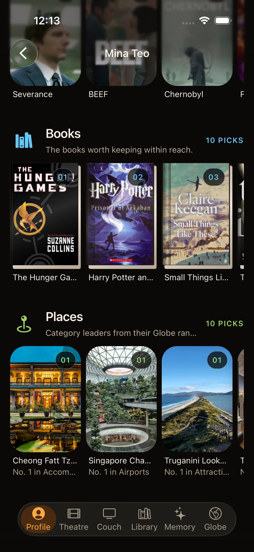 Mina’s actual ranked books and favourite places in Crestora