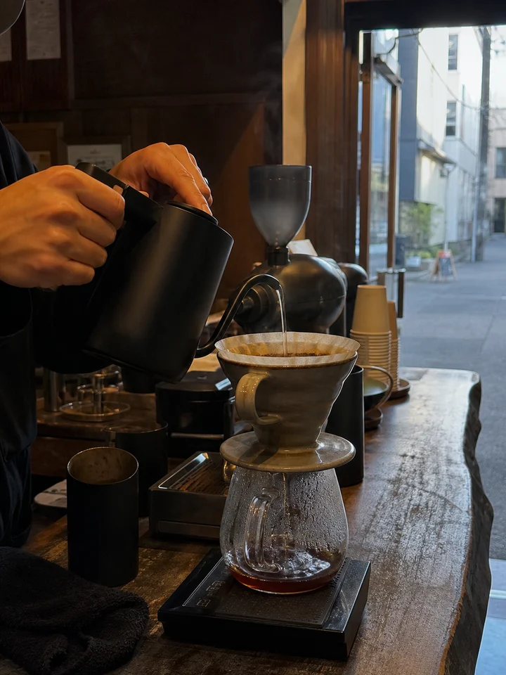 Pour-over coffee and a quiet moment in Osaka